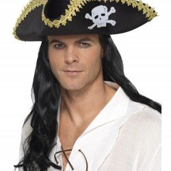 Yetişkin Siyah Denizci Korsan Şapkası Kenarları Altın İşlemeli  Yetişkin Siyah Denizci Korsan Şapkası Kenarları Altın İşlemeli