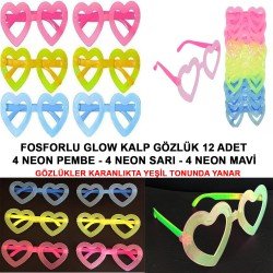 Fosforlu Kalp Model Glow Parti Gözlüğü Karanlıkta Yanan Gözlükler 12 Adet Fosforlu Kalp Model Glow Parti Gözlüğü Karanlıkta Yanan Gözlükler 12 Adet