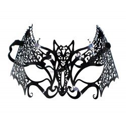 Siyah Renk Lazer Kesim Üzeri Kristal Taşlı Metal Maske Yarasa Venedik Siyah Renk Lazer Kesim Üzeri Kristal Taşlı Metal Maske Yarasa Venedik