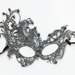 Gümüş Renk Dantel Kesim Maske Gümüş Renk İncili Parti Maskesi Gümüş Renk Dantel Kesim Maske Gümüş Renk İncili Parti Maskesi