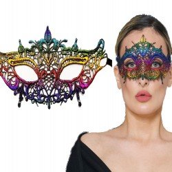 Rengarenk Dantel Kesim Dantel İşlemeli Balo Parti Maskesi Gökkuşağı