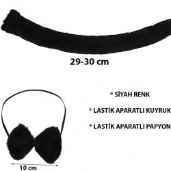 Peluş Siyah Renk Kuyruk ve Papyon Yetişkin Çocuk Uyumlu Peluş Siyah Renk Kuyruk ve Papyon Yetişkin Çocuk Uyumlu