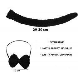Peluş Siyah Renk Kuyruk ve Papyon Yetişkin Çocuk Uyumlu Peluş Siyah Renk Kuyruk ve Papyon Yetişkin Çocuk Uyumlu