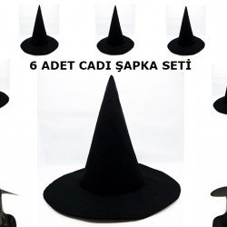 Siyah Cadı Şapkası Keçe Yetişkin Boy 6 Adet Siyah Cadı Şapkası Keçe Yetişkin Boy 6 Adet