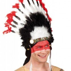 Beyaz Tüylü Siyah Kırmızı Büyük Hintli Kızılderili Başlığı Beyaz Tüylü Siyah Kırmızı Büyük Hintli Kızılderili Başlığı