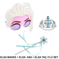 Elsa Maskesi Elsa Tacı ve Elsa Asası 3&#39;lü Kostüm Seti 