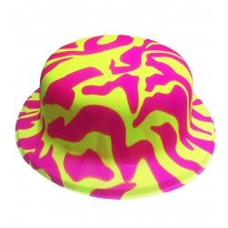 Plastik Neon Desenli UV Işık Parti Şapkası Pembe Sarı 1 Adet