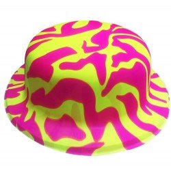 Plastik Neon Desenli UV Işık Parti Şapkası Pembe Sarı 1 Adet