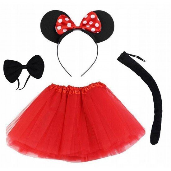 Minnie Mouse Kostüm Seti Etek Taç Kuyruk Papyon Gösteri Seti