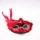 Kırmızı Payetli Pullu Kırmızı Renk Yandan Tüylü Parti Maskesi 18x22 cm