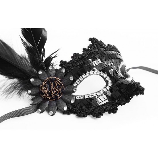 Siyah Payetli Pullu Siyah Renk Yandan Tüylü Parti Maskesi 18x22 cm