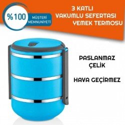 Sefer Tası Yemek Termosu Saklama Kabı Termosu 3lü - Mavi Sefer Tası Yemek Termosu Saklama Kabı Termosu 3lü - Mavi