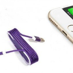iPhone Örgü Şeklinde Renkli Çelik Şarj Data Kablosu - Mor