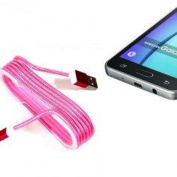 Android Örgü Şeklinde Renkli Çelik Şarj Data Kablosu - Pembe