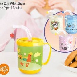 Funny Pipetli Çocuk Içecek Bardağı Desenli Bardak 350ml