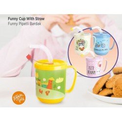 Funny Pipetli Çocuk Içecek Bardağı Desenli Bardak 350ml Funny Pipetli Çocuk Içecek Bardağı Desenli Bardak 350ml
