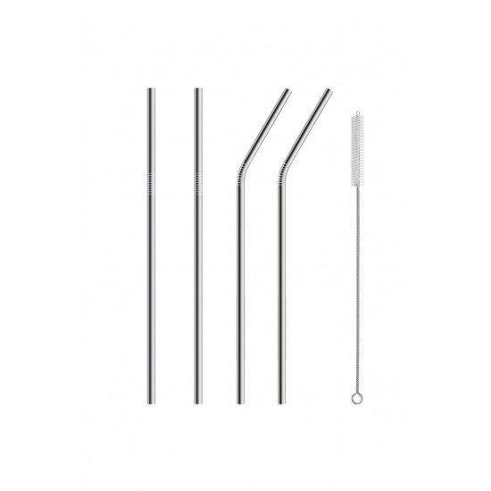 5 Parça Metal Pipet - Paslanmaz Çevre Dostu Metal Pipet Fırça Seti