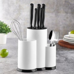 3 Bölmeli Kaşıklık - Şef Bıçaklık Standı Beyaz