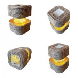 Masa Lambası - Bahçe Lambası Halat Jüt İp Dekorlu Pilli Ledli Beton Aydınlatma Masa Lambası - Bahçe Lambası Halat Jüt İp Dekorlu Pilli Ledli Beton Aydınlatma
