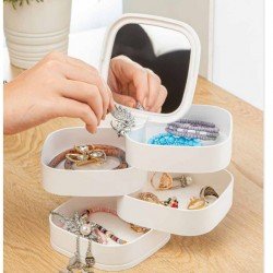 Aynalı 4 Katlı Kare Takı Ve Makyaj Organizeri - Beyaz