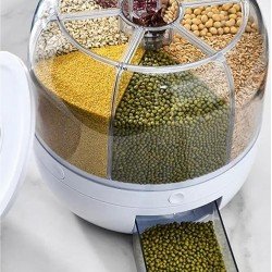 360° Dönebilen Kuru Gıda Ve Bakliyat Organizeri 6 Bölmeli Hava Geçirmez Saklama Kabı 6 lt