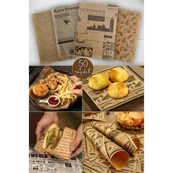 50 Adet Kendinden Desenli Yağlı Kağıt Vintage Gazete Desen Servis ve Sunum Kağıdı Karışık Desen 50 Adet Kendinden Desenli Yağlı Kağıt Vintage Gazete Desen Servis ve Sunum Kağıdı Karışık Desen