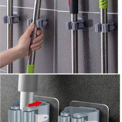 3 Lü Renkli  Yapışkanlı Mop Fırça Çek pas Sap Tutucu Organizer Mutfak Banyo Düzenleyici