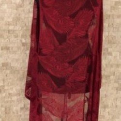 Pareo Dantel Yelek Mayo Bikini Üzeri Yaprak Desenli Püsküllü Plaj Elbisesi - Bordo