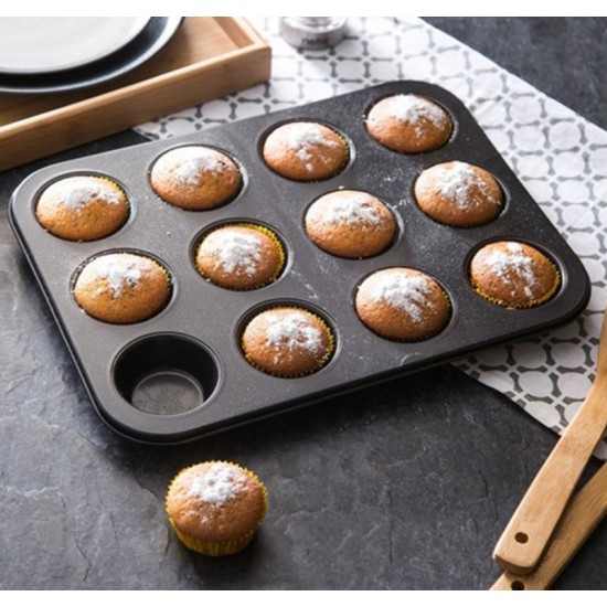 12 Bölmeli Metal Yapışmaz Muffin Kek Kalıbı